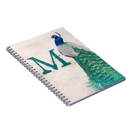 Peacock Bird Feather Monogram Initiaal Note Book Notitieboek (Rechterzijde)