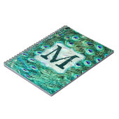 Peacock Bird Feather Monogram Initiaal Note Book Notitieboek (Linkerzijde)