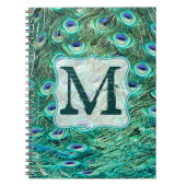 Peacock Bird Feather Monogram Initiaal Note Book Notitieboek (Voorkant)