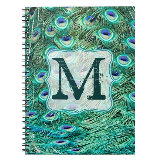 Peacock Bird Feather Monogram Initiaal Note Book Notitieboek (Voorkant)