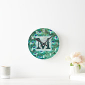 Peacock Bird Feather Monogram Initial Wall Clock Ronde Klok (Huis)