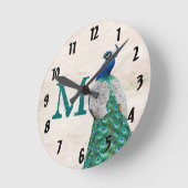 Peacock Bird Feather Monogram Initial Wall Clock Ronde Klok (Hoek)