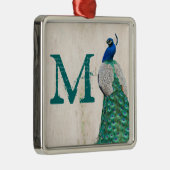 Peacock Bird Feather Tea Monogram Initiaal Metalen Ornament (Rechts)