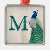 Peacock Bird Feather Tea Monogram Initiaal Metalen Ornament (Voorkant)
