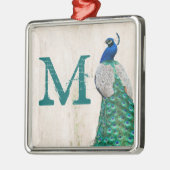 Peacock Bird Feather Tea Monogram Initiaal Metalen Ornament (Links)