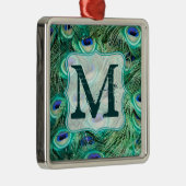 Peacock Bird Feather Tea Monogram Initiaal Metalen Ornament (Rechts)