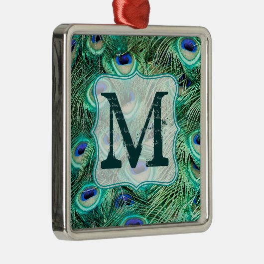 Peacock Bird Feather Tea Monogram Initiaal Metalen Ornament (Rechts)