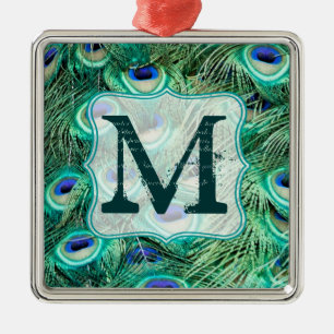 Peacock Bird Feather Tea Monogram Initiaal Metalen Ornament