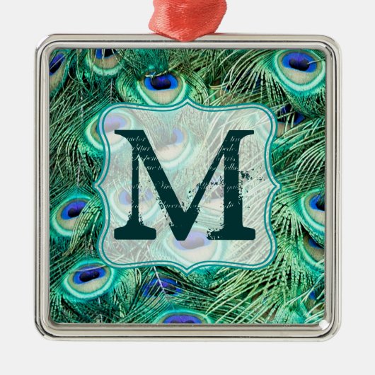Peacock Bird Feather Tea Monogram Initiaal Metalen Ornament (Voorkant)