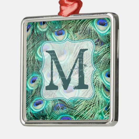 Peacock Bird Feather Tea Monogram Initiaal Metalen Ornament (Links)