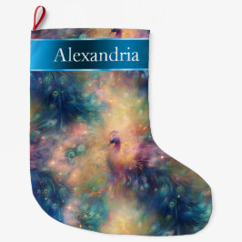 Peacock Bird Feathers Blauw Goud Kerstnaam Grote Kerstsok