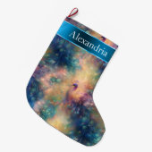 Peacock Bird Feathers Blauw Goud Kerstnaam Grote Kerstsok (Voorkant (Hangend))