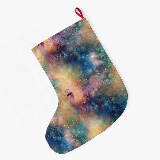 Peacock Bird Feathers Blauw Goud Kerstnaam Grote Kerstsok (Achterkant (Hangend))