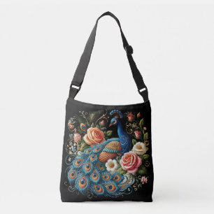 Peacock Bird & Floral Art Crossbody Bag Tas