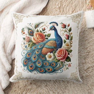  Peacock Bird Floral Art Sierkussen