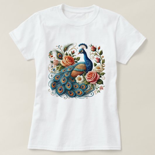 Peacock Bird Floral Art T-shirt (Design voorkant)
