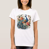 Peacock Bird Floral Art T-shirt (Voorkant)