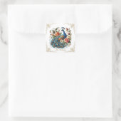 Peacock Bird Floral Art Vierkante Sticker (Tas)