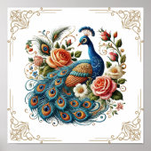  Peacock Bird Floral Poster (Voorkant)