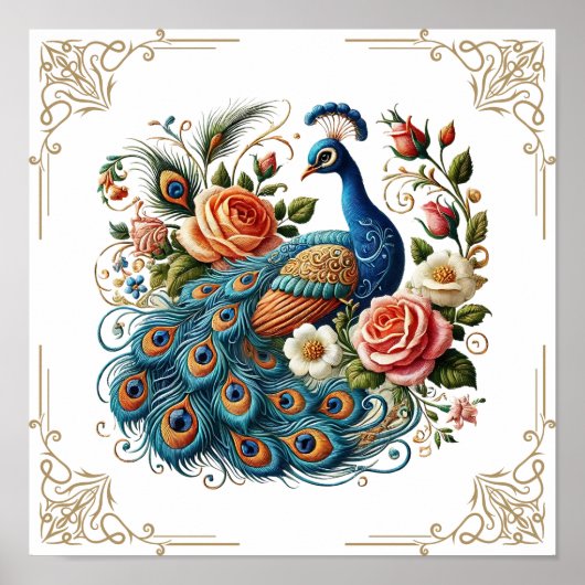  Peacock Bird Floral Poster (Voorkant)