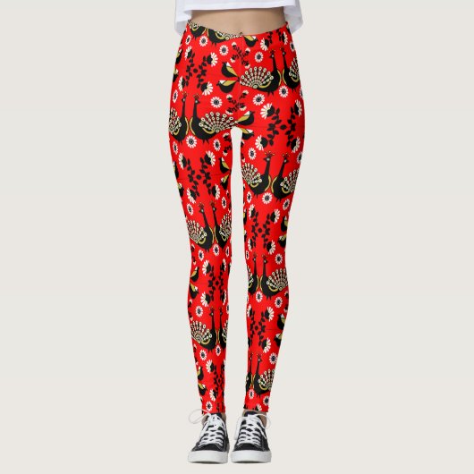 Peacock Bird Folk Art. Leggings (Voorkant)