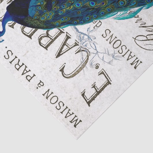 Peacock Bird French Script Ephemera Decoupage Tissuepapier (Detail)