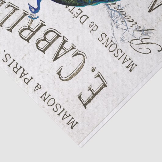 Peacock Bird French Script Ephemera Decoupage Tissuepapier (Detail)