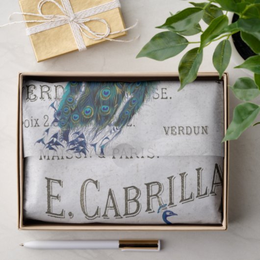 Peacock Bird French Script Ephemera Decoupage Tissuepapier (Geschenk)