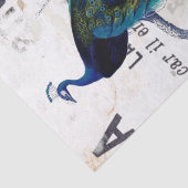 Peacock Bird French Typography and Blue Decoupage Tissuepapier (Detail)