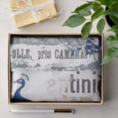 Peacock Bird French Typography and Blue Decoupage Tissuepapier (Geschenk)