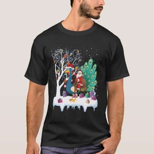 Peacock Bird Lover Xmas Gift Santa Riding Peacock T-shirt (Voorkant)