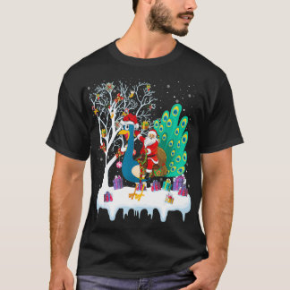 Peacock Bird Lover Xmas Gift Santa Riding T-shirt
