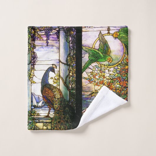 Peacock Bird Parrots Flowers Aviary Bath Towel Set Bad Handdoek (Wasdoekje)