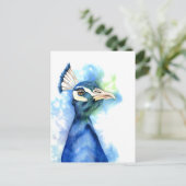 Peacock Bird Waterverf Art Briefkaart (Staand voorkant)
