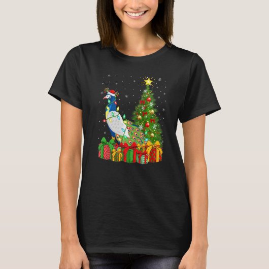 Peacock Bird Xmas Holiday Santa Peacock Christmas T-shirt (Voorkant)