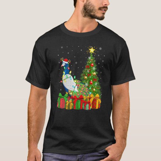 Peacock Bird  Xmas Holiday Santa Peacock Christmas T-shirt (Voorkant)