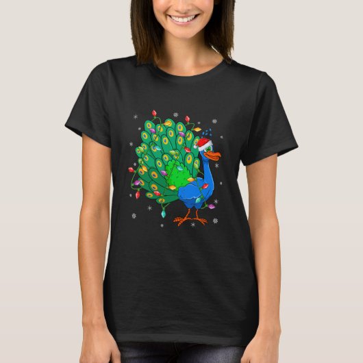 Peacock Bird Xmas Lighting Reindeer T-shirt (Voorkant)