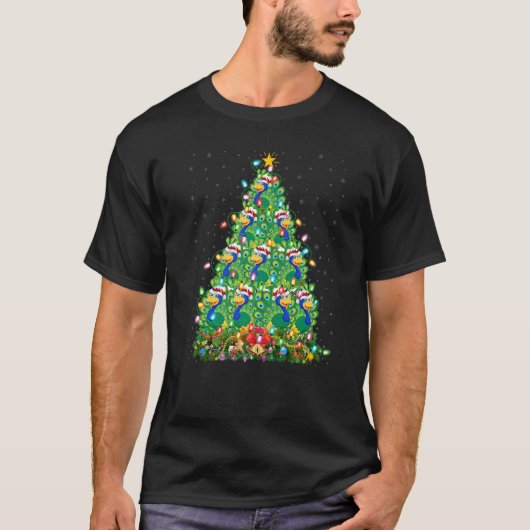 Peacock Bird Xmas Lights Santa Peacock Christmas T-shirt (Voorkant)