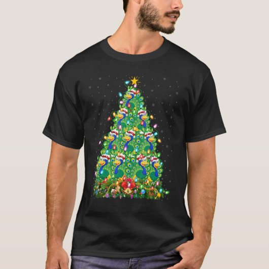 Peacock Bird   Xmas Lights Santa Peacock Christmas T-shirt (Voorkant)
