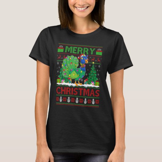 Peacock Bird   Xmas Tree Ugly Santa Peacock Christ T-shirt (Voorkant)