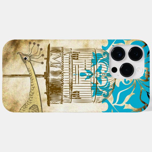 Peacock Birdcage Damask iPhone Case (Achterkant (horizontaal))