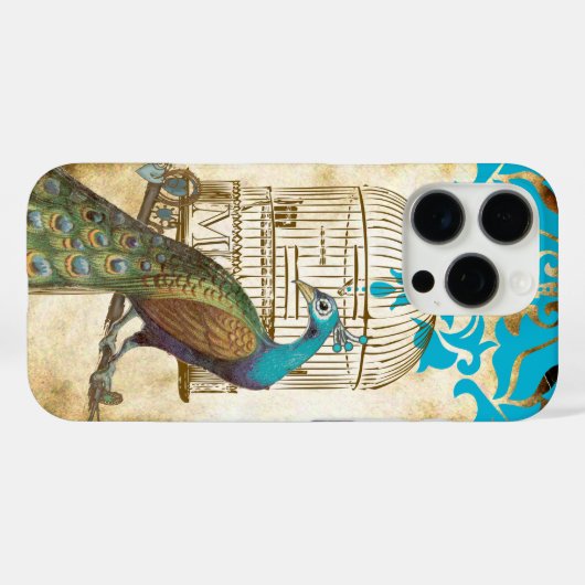  Peacock Birdcage Damask iPhone Case (Achterkant (horizontaal))