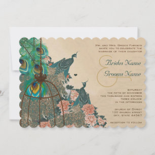  Peacock Birdcage Wedidng Kaart