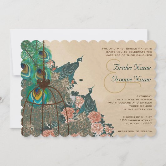  Peacock Birdcage Wedidng Kaart (Voorkant)