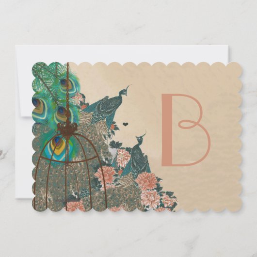  Peacock Birdcage Wedidng Kaart (Achterkant)
