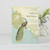  peacock Birds Lagoon Endive Damask Wedding Kaart (Staand voorkant)