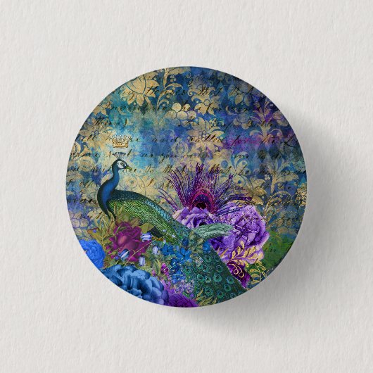 Peacock Birds Trendy pin button (Voorkant)