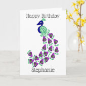 Peacock Birthday Kaart (Gele Bloem)