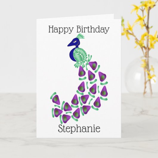 Peacock Birthday Kaart (Gele Bloem)