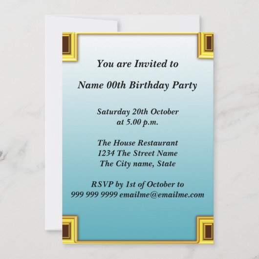 Peacock Birthday Party Invitation Kaart (Achterkant)